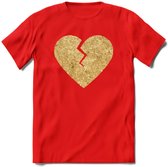 Valentijn Goud Hart T-Shirt | Grappig Valentijnsdag Cadeautje voor Hem en Haar | Dames - Heren - Unisex | Kleding Cadeau | - Rood - XXL