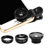 Multifunctionele 3 in 1 telefoon lens kit - Fish lens + macrolens + groothoeklens - Universele fish eye lens - Zwart