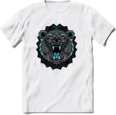 Beer - Dieren Mandala T-Shirt | Lichtblauw | Grappig Verjaardag Zentangle Dierenkop Cadeau Shirt | Dames - Heren - Unisex | Wildlife Tshirt Kleding Kado | - Wit - S