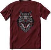 Vos - Dieren Mandala T-Shirt | Rood | Grappig Verjaardag Zentangle Dierenkop Cadeau Shirt | Dames - Heren - Unisex | Wildlife Tshirt Kleding Kado | - Burgundy - S