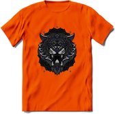 Tijger - Dieren Mandala T-Shirt | Donkerblauw | Grappig Verjaardag Zentangle Dierenkop Cadeau Shirt | Dames - Heren - Unisex | Wildlife Tshirt Kleding Kado | - Oranje - XXL