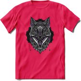 Vos - Dieren Mandala T-Shirt | Paars | Grappig Verjaardag Zentangle Dierenkop Cadeau Shirt | Dames - Heren - Unisex | Wildlife Tshirt Kleding Kado | - Roze - S