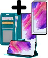 Samsung S21 FE Hoesje Book Case Met Screenprotector - Samsung Galaxy S21 FE Case Hoesje Wallet Cover Met Screenprotector - Turquoise
