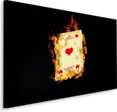 Schilderij - Harten Aas in vlammen, speelkaart, premium print