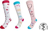Jouw medische shop - 3 paar compressiekousen - hartslag(wit) - SEH - pink - maat 36-41 - Compressiesokken - sokken - medische sokken - medsocks- steunkousen - chaussettes de compression - med