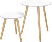 Bijzettafel | Rond | Wit | Scandinavisch | 2 Stuks | Hout