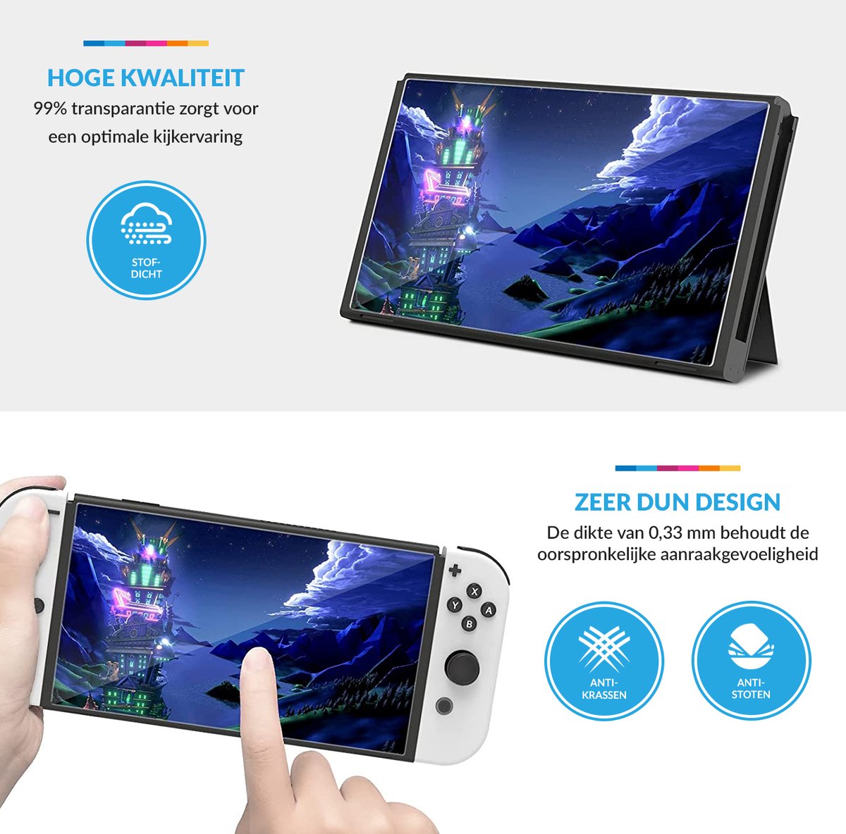 YONO Screenprotector geschikt voor Nintendo Switch OLED - Gehard Glas - Krasbestendig - Anti Vingerafdruk - Accessoires - 2 Stuks – foto 6
