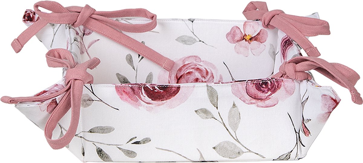 Clayre & Eef Broodmand 35x35x8 cm Wit Roze Katoen Rozen Cadeau keuken