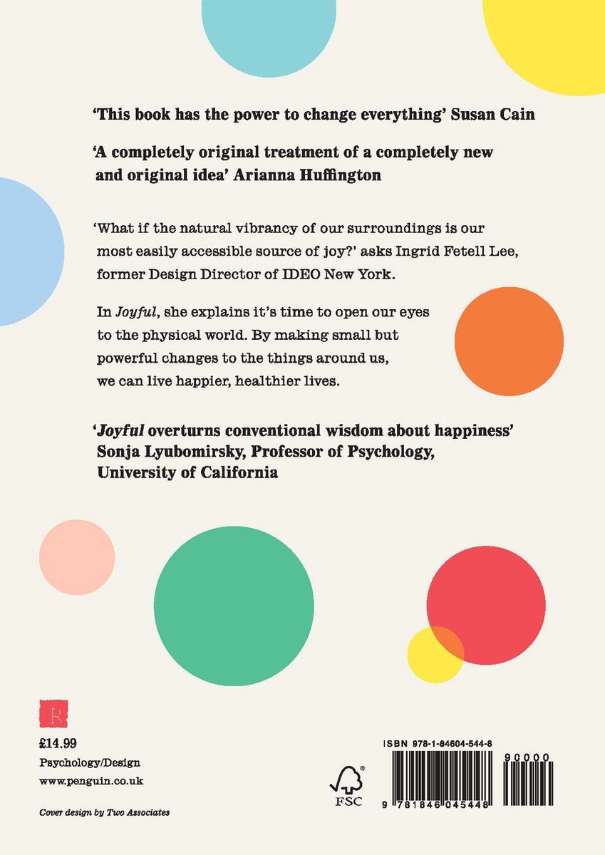 Achterkant boek 'Joyful' met citaten en cirkels. ISBN 978-1-84604-544-8.
