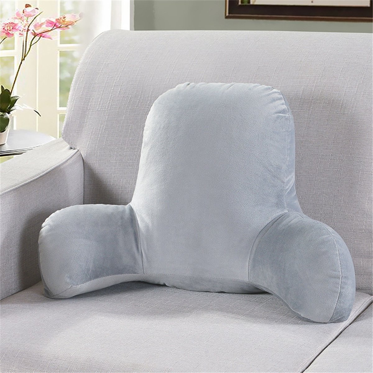 Super groot leeskussen, volwassen rugkussens, lendensteunkussen, optimale dichtheid voor natuurlijke houding, met nekkussen, voor lezen/kijken tv/ gaming (Blue Gray