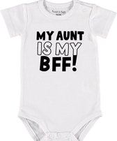 Baby Rompertje met tekst 'My aunt is my bff' |Korte mouw l | wit zwart | maat 50/56 | cadeau | Kraamcadeau | Kraamkado