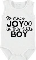 Baby Rompertje met tekst 'So much joy in this little boy' | mouwloos l | wit zwart | maat 50/56 | cadeau | Kraamcadeau | Kraamkado