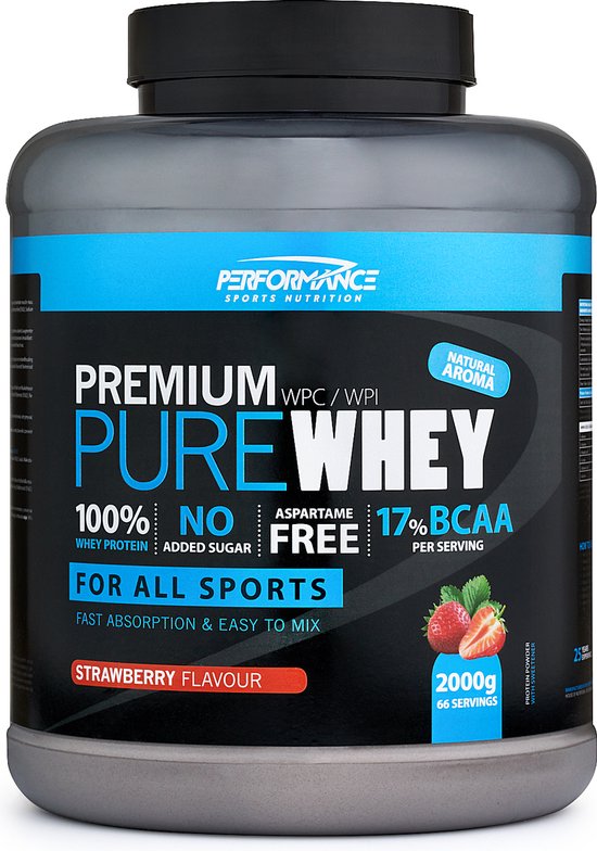 Performance - Pure Whey (Strawberry - 2000 gram) - Whey Protein - Eiwitpoeder - Eiwitshake - Proteine poeder - 66 shakes