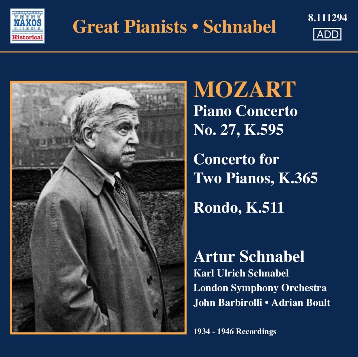 Artur Schnabel, London Symphony Orchestra, Adrian Boult - Schnabel Plays Mozart (CD)