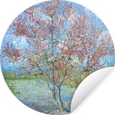 WallCircle - Muurstickers - Behangcirkel - De roze perzikboom - Schilderij van Vincent van Gogh - 50x50 cm - Muurcirkel - Zelfklevend - Ronde Behangsticker