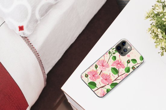 Coque iPhone 12 Pro Max - Bloem - Rose - Feuille - Motif - Coque de téléphone en Siliconen