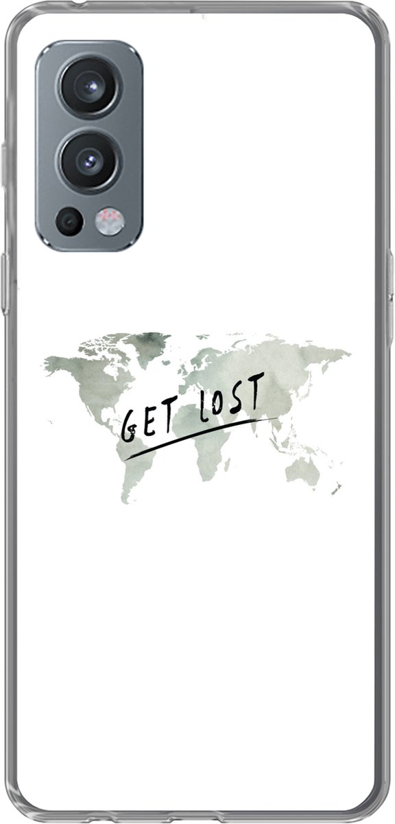 Telefoonhoesje Geschikt voor OnePlus Nord 2 5G hoesje - Wereldkaart - Grijs - Quote - Siliconen Telefoonhoesje Telefoonhoesje