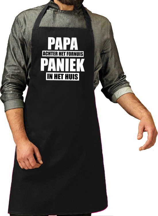 Keukenschort / barbecue schort - Papa achter fornuis paniek - zwart - heren - mannen - Cadeau verjaardag - Vaderdag