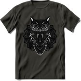 Uil - Dieren Mandala T-Shirt | Grijs | Grappig Verjaardag Zentangle Dierenkop Cadeau Shirt | Dames - Heren - Unisex | Wildlife Tshirt Kleding Kado | - Donker Grijs - XL