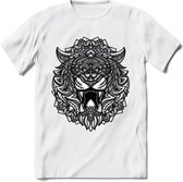 Tijger - Dieren Mandala T-Shirt | Grijs | Grappig Verjaardag Zentangle Dierenkop Cadeau Shirt | Dames - Heren - Unisex | Wildlife Tshirt Kleding Kado | - Wit - XL