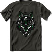 Vos - Dieren Mandala T-Shirt | Groen | Grappig Verjaardag Zentangle Dierenkop Cadeau Shirt | Dames - Heren - Unisex | Wildlife Tshirt Kleding Kado | - Donker Grijs - XL