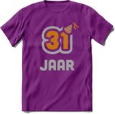 31 Jaar Feest T-Shirt | Goud - Zilver | Grappig Verjaardag Cadeau Shirt | Dames - Heren - Unisex | Tshirt Kleding Kado | - Paars - XL