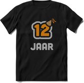 12 Jaar Feest T-Shirt | Goud - Zilver | Grappig Verjaardag Cadeau Shirt | Dames - Heren - Unisex | Tshirt Kleding Kado | - Zwart - S