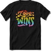Love Wins | Pride T-Shirt | Grappig LHBTIQ+ / LGBTQ / Gay / Homo / Lesbi Cadeau Shirt | Dames - Heren - Unisex | Tshirt Kleding Kado | - Zwart - S