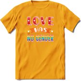 Love Has No Gnder | Pride T-Shirt | Grappig LHBTIQ+ / LGBTQ / Gay / Homo / Lesbi Cadeau Shirt | Dames - Heren - Unisex | Tshirt Kleding Kado | - Geel - XL