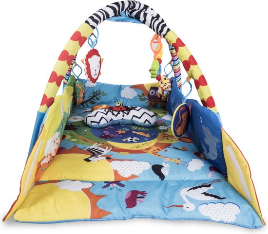 Lionelo Anika Plus 2-in-1 Babygym & Speelkleed – Met Verhoogde Randen (Boxfunctie) – Inclusief Tummy Time Kussen, Interactief Boekje & 5 Speeltjes – 115x110 cm