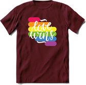 Love Wins | Pride T-Shirt | Grappig LHBTIQ+ / LGBTQ / Gay / Homo / Lesbi Cadeau Shirt | Dames - Heren - Unisex | Tshirt Kleding Kado | - Burgundy - S