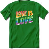 Love Is Love | Pride T-Shirt | Grappig LHBTIQ+ / LGBTQ / Gay / Homo / Lesbi Cadeau Shirt | Dames - Heren - Unisex | Tshirt Kleding Kado | - Donker Groen - M