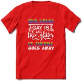 Gay Glitter | Pride T-Shirt | Grappig LHBTIQ+ / LGBTQ / Gay / Homo / Lesbi Cadeau Shirt | Dames - Heren - Unisex | Tshirt Kleding Kado | - Rood - 3XL