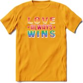 Love Wins | Pride T-Shirt | Grappig LHBTIQ+ / LGBTQ / Gay / Homo / Lesbi Cadeau Shirt | Dames - Heren - Unisex | Tshirt Kleding Kado | - Geel - 3XL