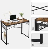 VASAGLE Computertafel, inklapbaar bureau met 8 haken, werkstation, geen gereedschap nodig, industrieel design, voor thuiskantoor, laptop en pc, vintage bruin-zwart LWD42X