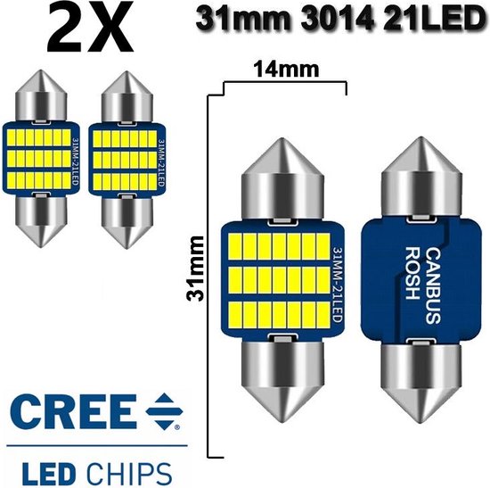 Set 2 Stuks ) C5W 31mm Helder Wit 6500K 12V LED CANbus Geschikt met ESP  CHIP... | bol.com
