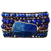 Marama - Wikkelarmband Blue Lagoon - edelsteen Lapis Lazuli - leer - damesarmband - cadeautje voor haar