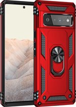 Google Pixel 6 Pro Hoesje - Mobigear - Armor Ring Serie - Hard Kunststof Backcover - Rood - Hoesje Geschikt Voor Google Pixel 6 Pro