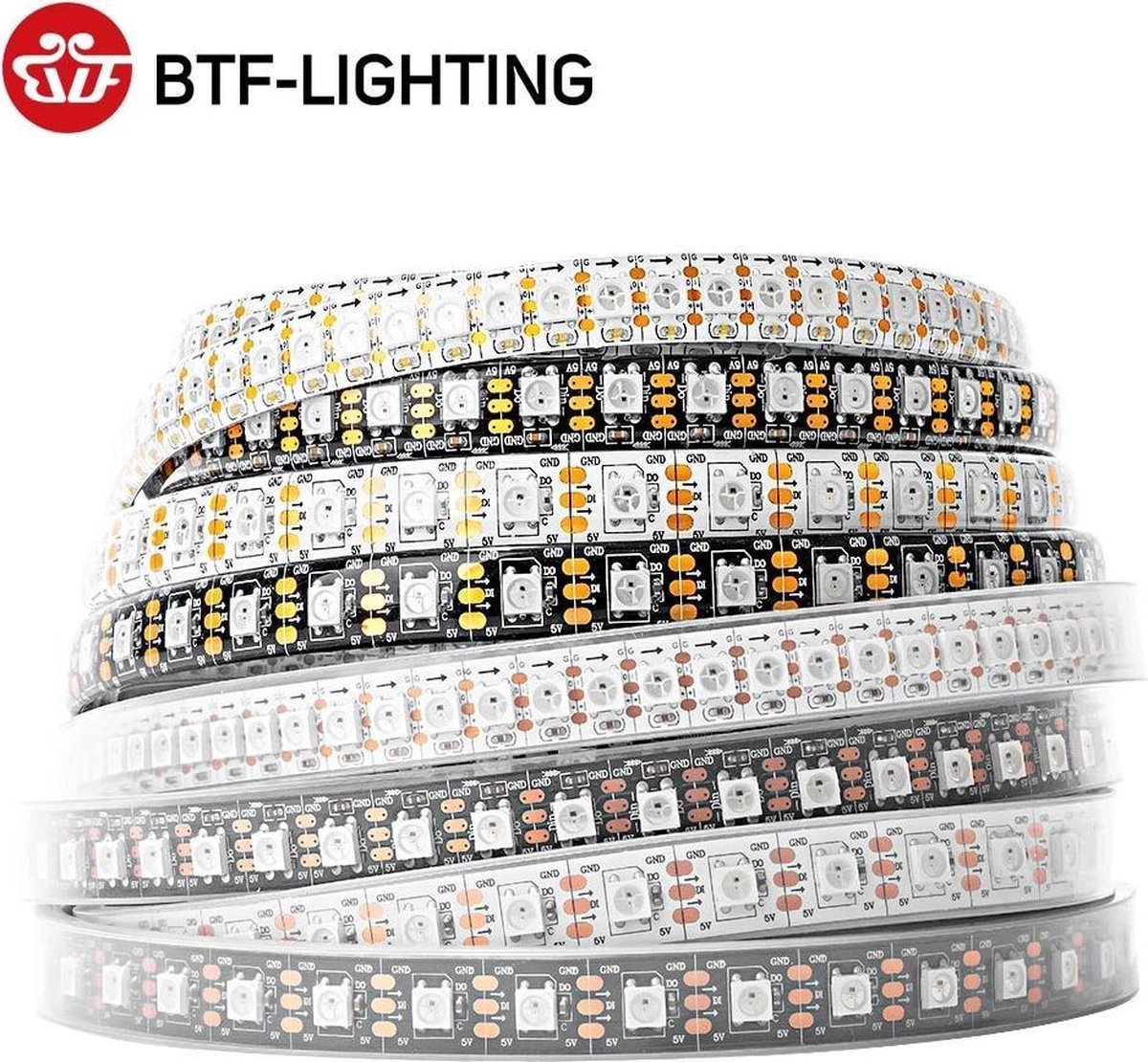 BTF-LIGHTING® - Individueel Adresseerbare LED Strip - WS2812B LED Strip - 5 meter - DC5V - IP67 - 60 LED per Meter