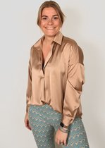 Suus blouse | Blouse dames | Satijn | V-hals | Recht model | Kleur Brons | Maat One size