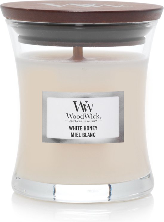 Bougie WoodWick Mini - Parfum White Teak - Petite Bougie Crépitante - Ambiance Cosy Et Chaleureuse
