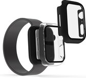 kwmobile 2x cover compatibel met Apple Watch 7 (45mm) - Fitnesstracker cover van gehard glas en kunststof frame set zwart / transparant