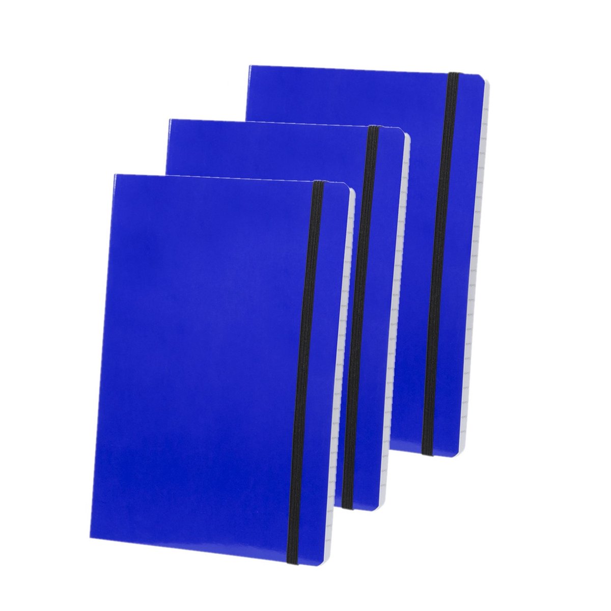 Set van 6x stuks notitieblokje blauw met zachte kaft en elastiek A5 formaat - 80x lijntjes paginas - opschrijfboekjes