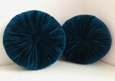 Gustiana Set van 2 Luxe VELOURS sierkussens - ø 30 cm - rond - Petrol blauw