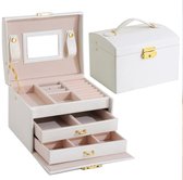 A&K Luxe Sieradendoos 14 Compartimenten | Chique Sieradenbox voor Juwelen | Sieraden | Oorbellen | Ketting | Armband | Creme