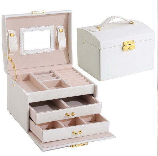 Luxe Sieradendoos 14 Compartimenten | Chique Sieradenbox voor Juwelen | Sieraden | Oorbellen | Ketting | Armband | Creme - Merkloos