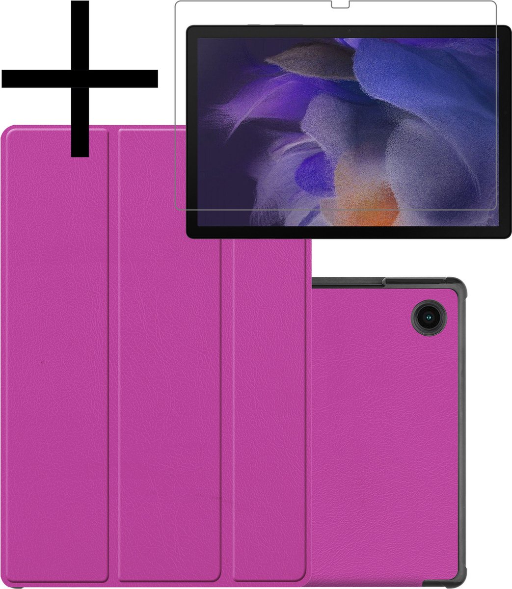 Hoesje Geschikt voor Samsung Galaxy Tab A8 Hoesje Case Hard Cover Hoes Book Case Met Screenprotector - Paars.
