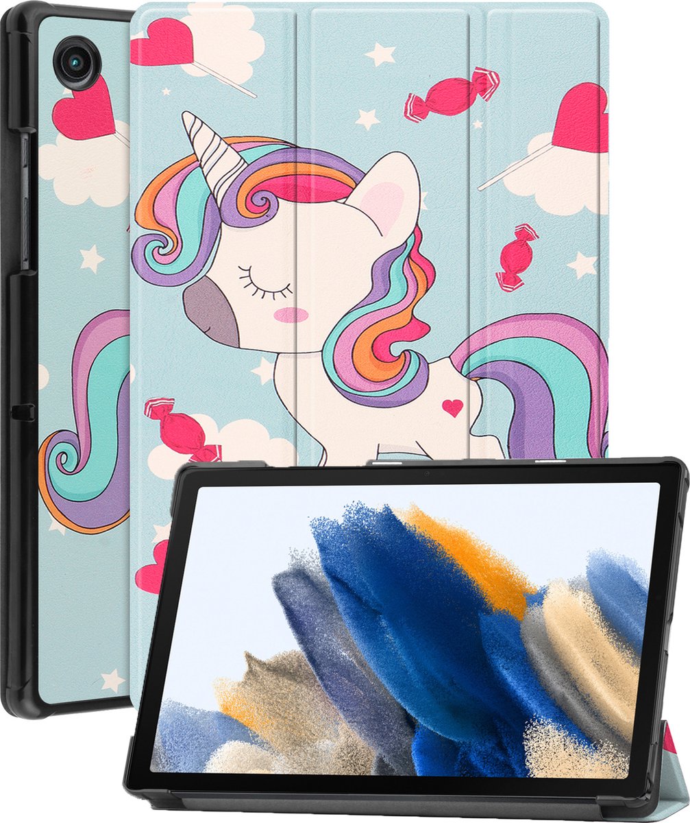 Hoesje - Geschikt voor Samsung Galaxy Tab A8 - Dun & Stevig - Hardcover Book Case - Trifold Bookcase Hoes - Hard Cover - Tablethoes - Eenhoorn