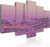 Schilderij - Lavender sunrise over Paris.