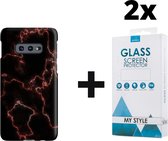 Backcover Marmerlook Hoesje Samsung Galaxy S10e Rood - 2x Gratis Screen Protector - Telefoonhoesje - Smartphonehoesje